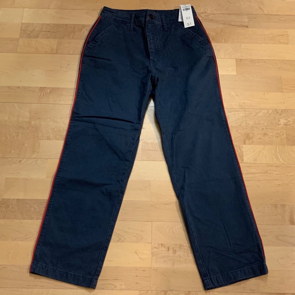 NEW A&F Navy 2 High Rise Chino Pants Piping Stripe